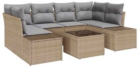 vidaXL Σετ Καναπέ Κήπου 7 pcs Μπεζ Πολυ ράταν