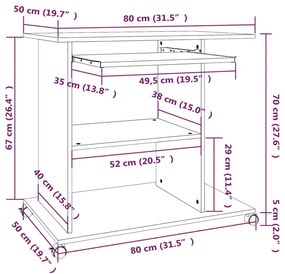 Γραφείο Υπολογιστή Καπνιστή Δρυς 80x50x75 εκ. από Επεξεργ. Ξύλο - Καφέ