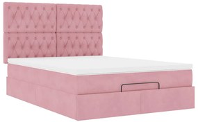 vidaXL Οθωμανικό κρεβάτι με στρώματα Ροζ 140x200cm Βελούδο