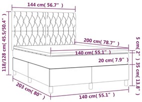 Κρεβάτι Boxspring με Στρώμα &amp; LED Taupe 140x200 εκ. Υφασμάτινο - Μπεζ-Γκρι