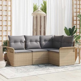 vidaXL Σετ Καναπέ Κήπου με μαξιλάρι 4 pcs Μπεζ Πολυ ράταν