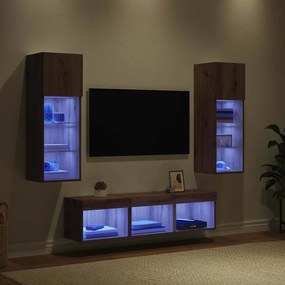 vidaXL Μονάδες Τοίχου Τηλεόρασης 5 pcs Μαύρη Οξυά Επεξεργασμένο ξύλο