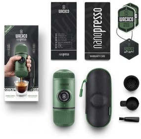 Φορητή μηχανή εσπρέσο Wacaco Nanopresso Moss Green, 18bar, 80 ml, Για αλεσμένο καφέ, Δεν χρειάζεται φόρτιση ή μπαταρίες, Θήκη μεταφοράς, Πράσινο