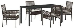 vidaXL Σέτ φαγητού για κήπο με μαξιλάρι 5 pcs Καφέ Πολυ ράταν