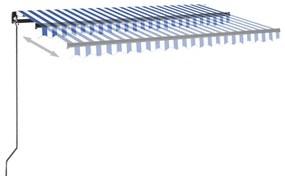 Τέντα Αυτόματη με LED &amp; Αισθ. Ανέμου Μπλε / Λευκό 450 x 300 εκ. - Μπλε