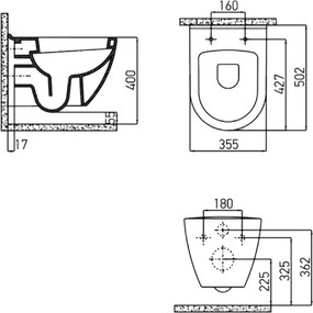 Creavit Razor TP325B White - Κρεμαστή Λεκάνη με Μπιντέ