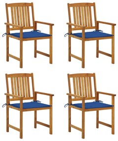 3061188 vidaXL Καρέκλες Κήπου 4 τεμ. από Μασίφ Ξύλο Ακακίας με Μαξιλάρια Μπλε, 1 Τεμάχιο