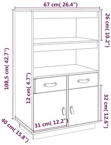 Ντουλάπι Ψηλό Μαύρο 67x40x108,5 εκ. από Μασίφ Ξύλο Πεύκου - Μαύρο