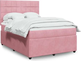 vidaXL Κρεβάτι Boxspring με Στρώμα Ροζ 140x190 εκ. Βελούδινο