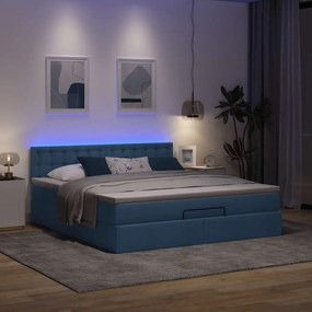 vidaXL Οθωμανικό κρεβάτι με στρώμα &amp; LEDs Μπλε 160x200cm ύφασμα