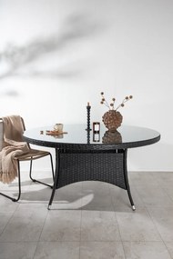Τραπέζι εξωτερικού χώρου Dallas 667, Επεξεργασμένο γυαλί, 74cm, 48 kg, Μαύρο, Γκρι, Πλαστικό ψάθινο | Epipla1.gr
