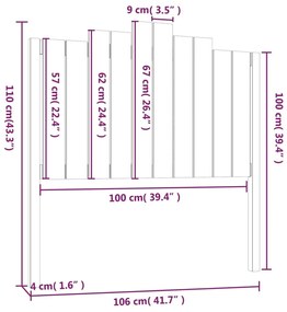 Κεφαλάρι Κρεβατιού Γκρι 106x4x110 εκ. από Μασίφ Ξύλο Πεύκου - Γκρι