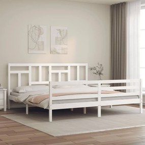 Πλαίσιο Κρεβατιού με Κεφαλάρι Λευκό 200x200 εκ. Μασίφ Ξύλο
