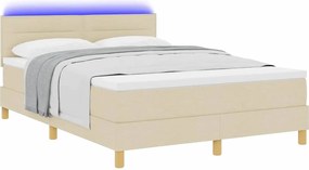 vidaXL LED Κρεβάτι με βάθρο με κεφαλάρι Κρεμ 140 x 200 cm ύφασμα