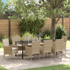 vidaXL Σετ Κήπου 9 Τεμαχίων με Μαξιλάρια Beige Πολυ-Ράττον