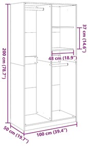 Ντουλάπα Καπνιστή Δρυς 100x50x200 εκ. από Επεξεργασμένο Ξύλο - Καφέ