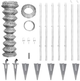 vidaXL Συρματόπλεγμα 15 x 1,5 μ. Γαλβανισμένο Ατσάλι + Στύλοι/Βάσεις