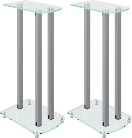 vidaXL Βάσεις Ηχείων με 3 Στήλες 2 Τεμ. Ασημί από Ψημένο Γυαλί