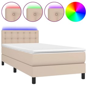 vidaXL Κρεβάτι Boxspring Στρώμα&amp;LED Καπουτσίνο 90x200 εκ. Συνθ. Δέρμα