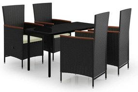 vidaXL Σετ Τραπεζαρίας Κήπου 5 Τεμαχίων Μαύρο με Μαξιλάρια