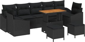 vidaXL Σετ Καναπέ Κήπου με μαξιλάρι 10 pcs Μαύρο Πολυ ράταν