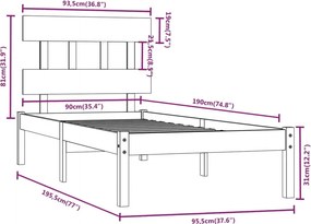 vidaXL Πλαίσιο Κρεβατιού 90 x 190 εκ. από Μασίφ Ξύλο Single