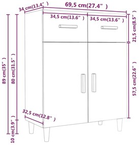 Ντουλάπι Γυαλιστερό Λευκό 69,5 x 34 x89 εκ. Επεξεργασμένο Ξύλο - Λευκό