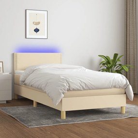 ΚΡΕΒΑΤΙ BOXSPRING ΜΕ ΣΤΡΩΜΑ &amp; LED ΚΡΕΜ 80X200 ΕΚ. ΥΦΑΣΜΑΤΙΝΟ 3133594