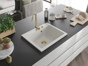 Mexen Elix νεροχύτης γρανίτης 1-θέσιος 600 x 500 mm, λευκός, χρυσό σιφόνι