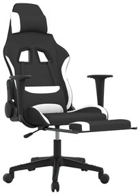Καρέκλα Μασάζ Gaming Μαύρη/Λευκή Ύφασμα με Υποπόδιο - Λευκό