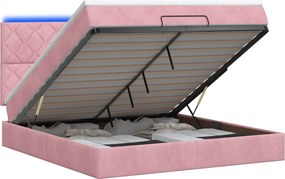 vidaXL Κρεβάτι Ottoman με Στρώμα και LED Ροζ 140 x 190 cm Βελούδο