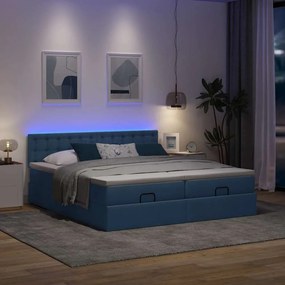 vidaXL Οθωμανικό κρεβάτι με στρώματα &amp; LEDs Μπλε 180x200cm ύφασμα