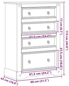 Συρταριέρα Corona 80 x 43 x 114 εκ. από Μασίφ Ξύλο Πεύκου - Καφέ