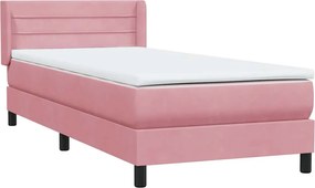 vidaXL Box Spring κρεβάτι με στρώμα ροζ 90x210 εκ. Βελούδινο
