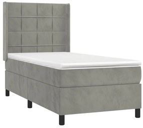 vidaXL Κρεβάτι Boxspring με Στρώμα Ανοιχτό Γκρι 80x200 εκ. Βελούδινο