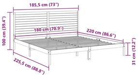 Πλαίσιο Κρεβατιού Μακρύ Χωρίς Στρώμα 180x220 εκ Μασίφ Ξύλο - Καφέ