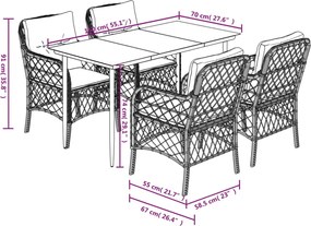 vidaXL Σετ Τραπεζαρίας Κήπου 5 τεμ. Γκρι Συνθ. Ρατάν με Μαξιλάρια