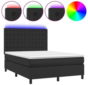 vidaXL Κρεβάτι Boxspring με Στρώμα &amp; LED Μαύρο 140x190 εκ. Συνθ. Δέρμα