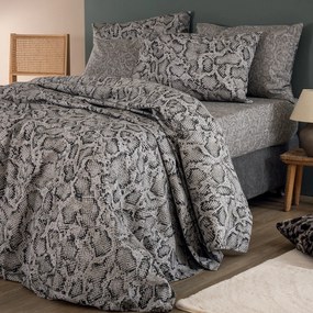 Φανελένια Σεντόνια Μονά (Σετ) Palamaiki Flannel FB0242 Γκρι Με Λάστιχο 110x200+32