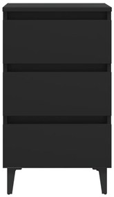 Κομοδίνα 2 τεμ. Μαύρα 40 x 35 x 69 εκ. με Μεταλλικά Πόδια - Μαύρο