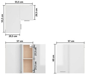 Ντουλάπι Γωνία Κρεμαστό Γυαλ. Λευκό 57x57x60 εκ. από Επεξ. Ξύλο - Λευκό