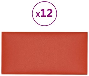 Πάνελ Τοίχου 12 τεμ. Κόκκινα 30x15 εκ. 0,54 μ² Συνθετικό Δέρμα - Κόκκινο