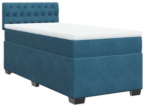 Κρεβάτι Boxspring με Στρώμα Σκούρο Μπλε 90x200 εκ. Βελούδινο - Μπλε