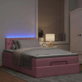 vidaXL Οθωμανικό κρεβάτι με στρώμα & LEDs Ροζ 120x190cm Velvet