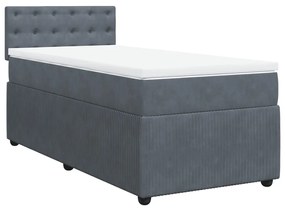 Κρεβάτι Boxspring με Στρώμα Σκούρο Γκρι 90x190 εκ. Βελούδινο - Γκρι