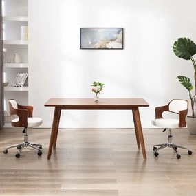 Καρέκλα Γραφείου Περιστρεφόμενη Λευκή Λυγισ. Ξύλο/Συνθετ. Δέρμα - Λευκό
