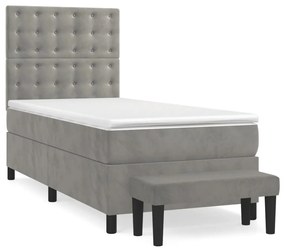 vidaXL Κρεβάτι Boxspring με Στρώμα Ανοιχτό Γκρι 80x200 εκ. Βελούδινο