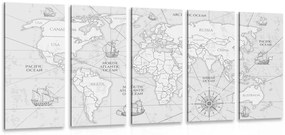 Πέντε μέρη εικόνα χάρτη του κόσμου με βάρκες σε ασπρόμαυρο