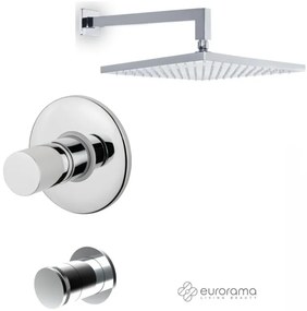 Eurorama RES PRO Μίκτης εντοιχισμού &amp; εκτροπέας περιστροφικός 3 εξόδων &amp; Κεφαλή Ντους 30εκ με μπράτσο τοίχου Chrome