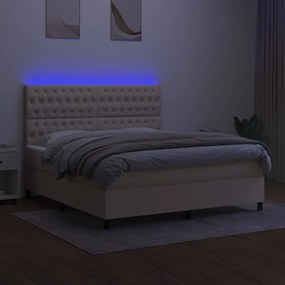 ΚΡΕΒΑΤΙ BOXSPRING ΜΕ ΣΤΡΩΜΑ &amp; LED ΚΡΕΜ 160X200 ΕΚ. ΥΦΑΣΜΑΤΙΝΟ 3135130